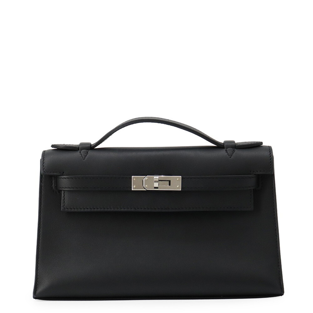 Hermes handbag, Pochette Kelly, black Swift leather, U stamp, HERMES, black, ...